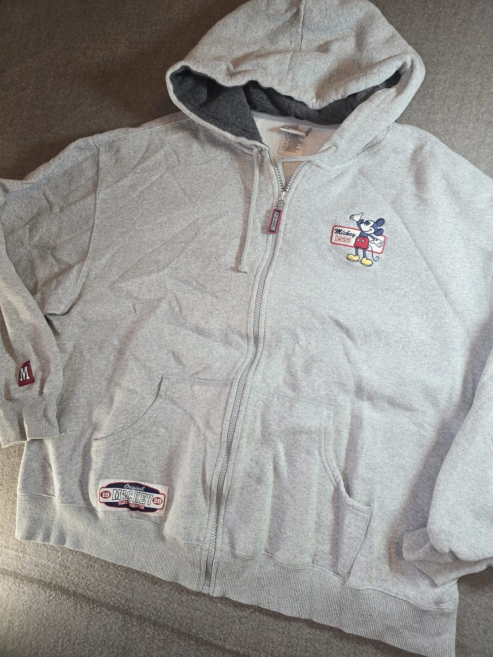 Disney Gray Zip Up Hoodie Embroidered Mickey Y2k Large